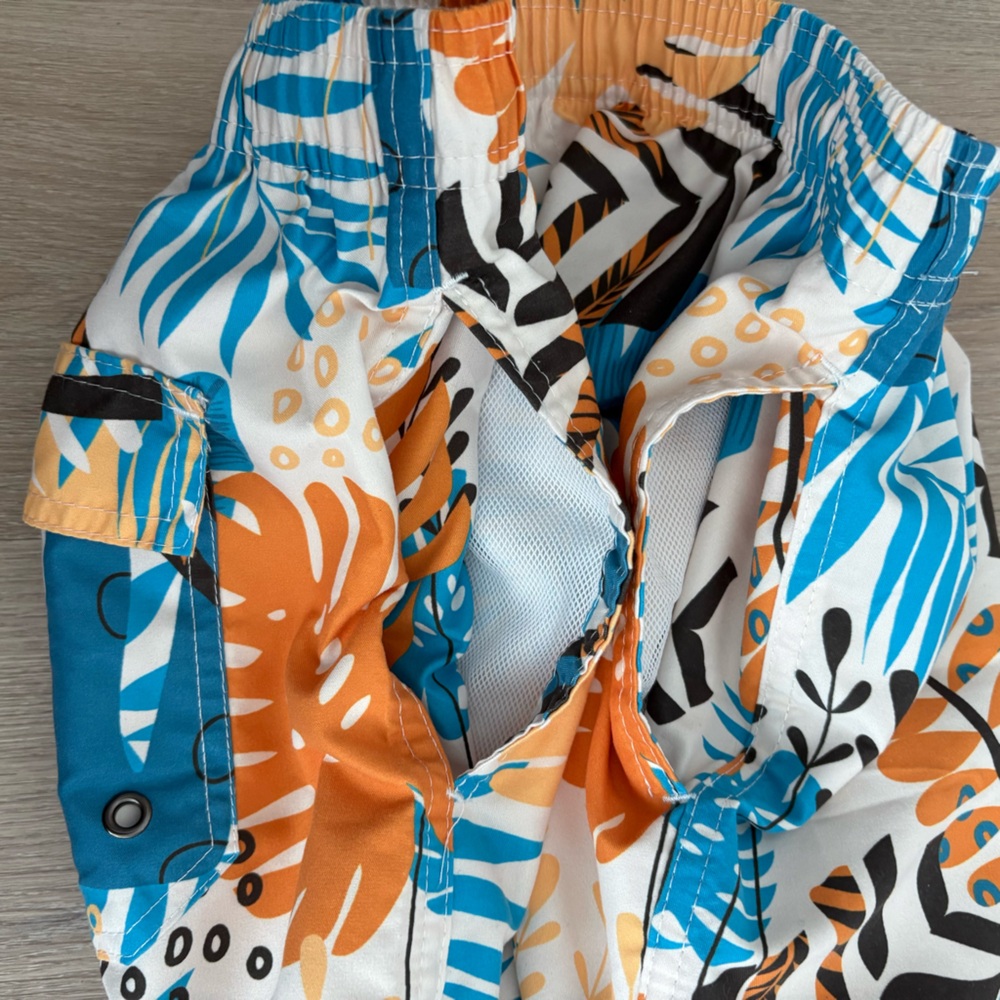 Boys Swim Trunks Shorts Large Blue Orange Cream 
Tropical Print Summer Swim Pool - Picture 8 of 13